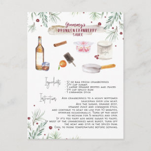 Cartão Postal Receita de Molho de Cranberry Embriagado Feriado
