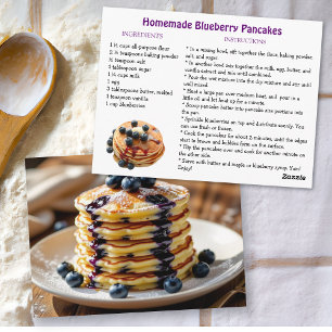 Cartão Postal Receita de Panquecas Caseiras com Mirtilo