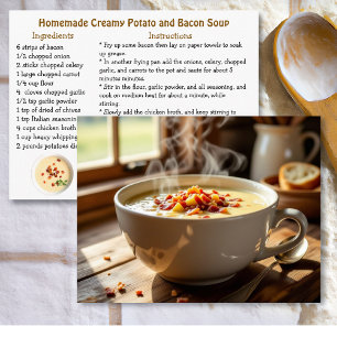 Cartão Postal Receita de Sopa Caseira de Batata Cremosa e Bacon