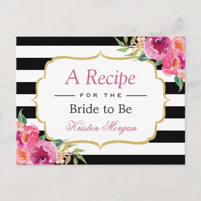 Cartão Postal Receita do Chá de panela Floral Vermelho Roxo Fuch (Frente)