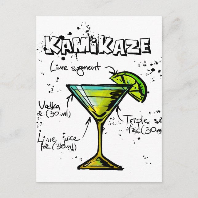 Cartão Postal Receita do cocktail do Kamikaze (Frente)