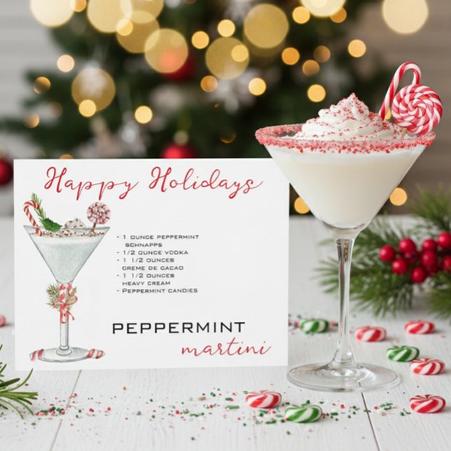Cartão Postal Receita do Cocktail Martini Peppermint de Natal (Criador carregado)