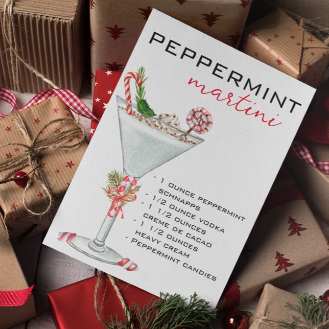 Cartão Postal Receita do Cocktail Martini Peppermint de Natal (Criador carregado)