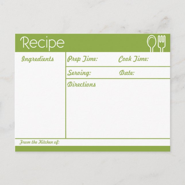 Cartão Postal Receita Verde Simples Sem Linha (Frente)