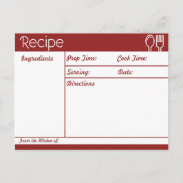 Cartão Postal Receita Vermelha Simples Sem Linha