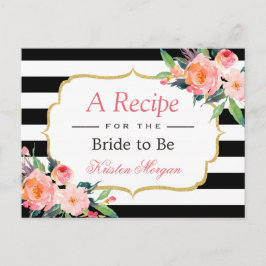 Cartão Postal Receitas de Chá de panela Floral Preto em Listras