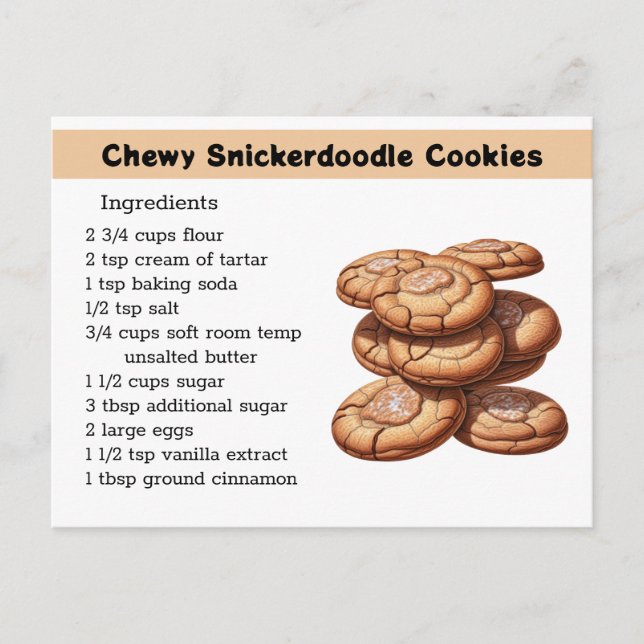 Cartão Postal Receitas de Cookies Chewy Snickedoodle (Frente)