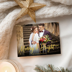Cartão Postal Recém-Casados Alegre E Brilhante Foto Natal Feriad