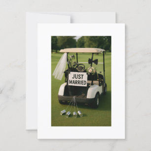 Cartão Postal Recem casados de golfe com carrinho de golfe