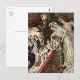 Cartão Postal Recém-casados Vintage, Noiva Vitoriana Lançando Bu