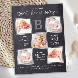 Cartão Postal Recém-nascido Bebê 5 Foto Colagem Anúncio de Nasci