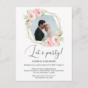 Cartão Postal Recepção de Casamento com Let's Party Blush Floral