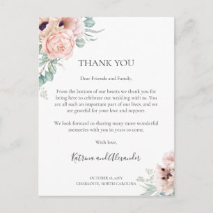 Cartão Postal Recepção de Casamento Floral Rosa Katrina Agradeci
