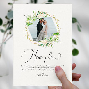 Cartão Postal Recepção de Casamento Geométrico com Vegetação Nov