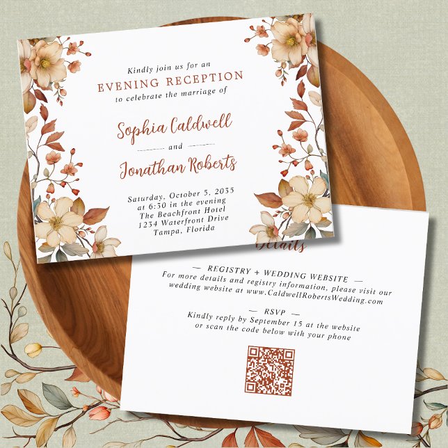 Cartão Postal Recepção Noturna de Flores Silvestres Casamento de (Wildflowers Fall Colors Horizontal Evening Wedding Reception Invitation)