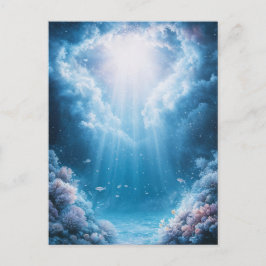 Cartão Postal Recife de Coral Azul Subaquático com Raios de Luz