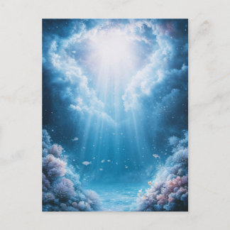 Cartão Postal Recife de Coral Azul Subaquático com Raios de Luz