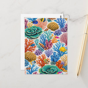 Cartão Postal Recife de Coral Colorido Peixe Tropical