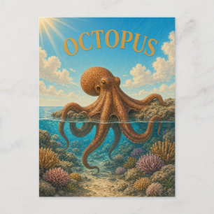 Cartão Postal Recife de Coral de polvo GeoSaga em Aquarela