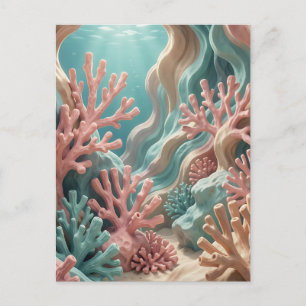 Cartão Postal Recife de Coral Rosa Vibrante Turquesa Subaquático