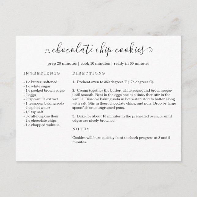 Cartão Postal Recipe Card Postcard (Frente)