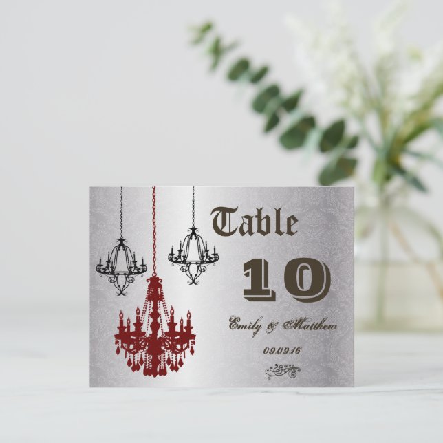 Cartão Postal Red and Black Chandelier Table Number (Em pé/Frente)