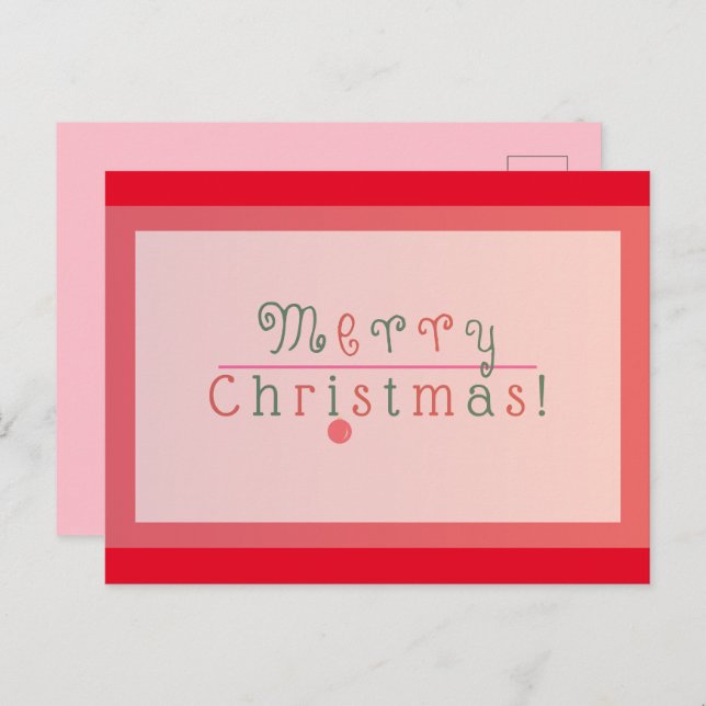 Cartão Postal Red and Pink Jolly Merry Christmas & Ornament (Frente/Verso)