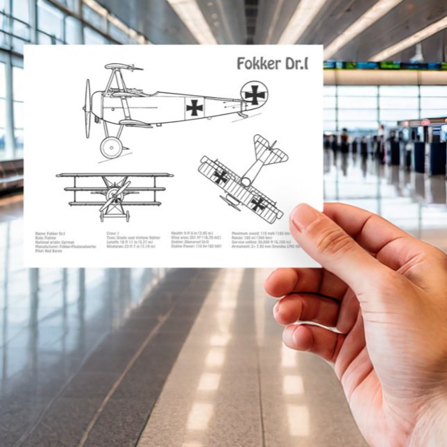 Cartão Postal Red Baron Fokker Dr. 1 - Avião Blueprint BD (Criador carregado)