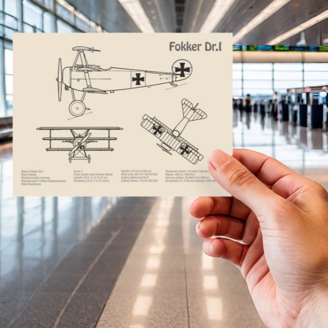 Cartão Postal Red Baron Fokker Dr. 1 - Avião Blueprint SD (Criador carregado)