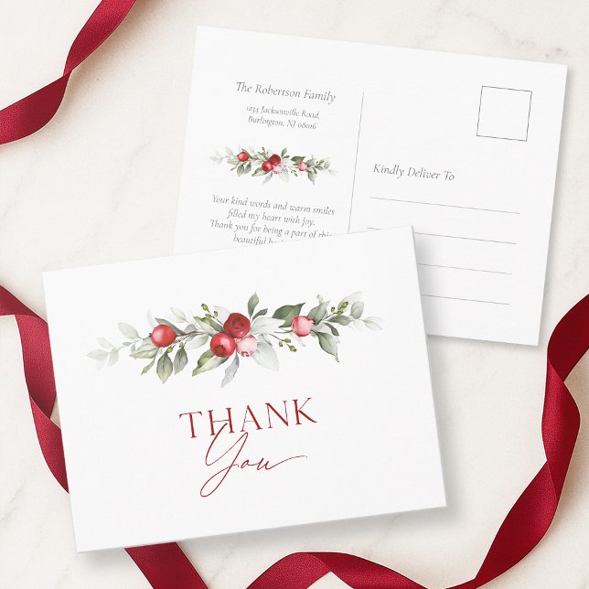 Cartão Postal Red Berry Holiday Thank You Card (Criador carregado)