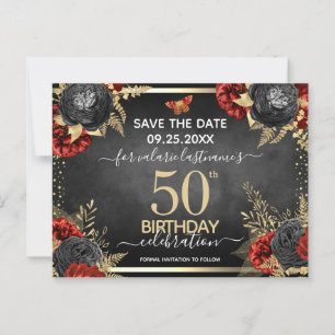 Cartão Postal Red Black Roses Aniversário de 50 anos Salve a Dat