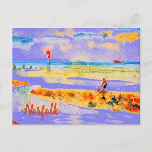 Cartão Postal Red Boat na praia em Mundesley, Norfolk (Frente)