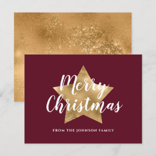 Cartão Postal Red Burgundy Dourada Star Feliz Natal  