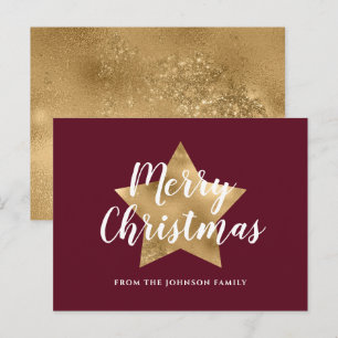 Cartão Postal Red Burgundy Dourada Star Feliz Natal