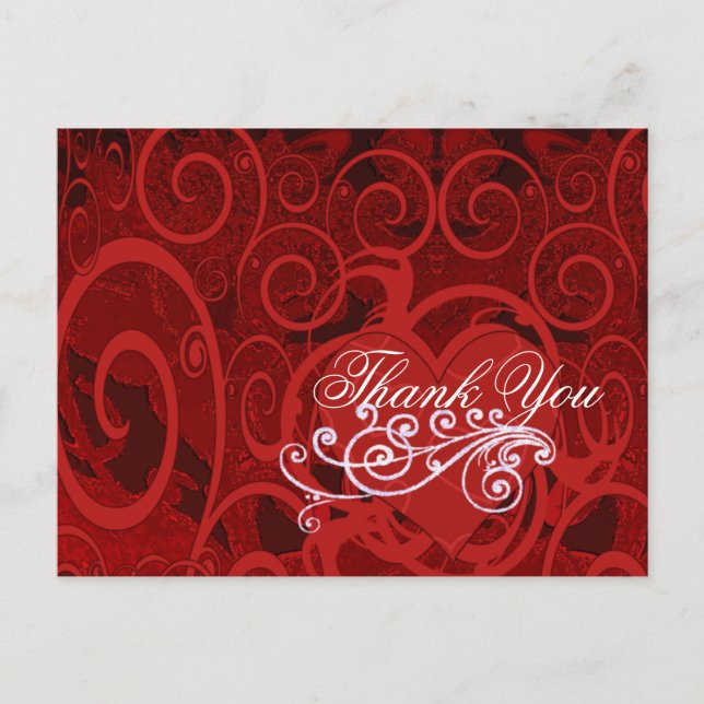 Cartão Postal Red Burgundy Wine Heart and Swirls Obrigado (Frente)