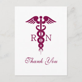 Cartão Postal Red Caduceus Nurse Formando Obrigado