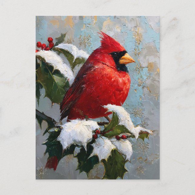 Cartão Postal Red Cardinal on Snowy Holly (Frente)