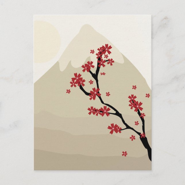 Cartão Postal Red Cherry Blossoms Monte Fuji Japão Ilustração (Frente)