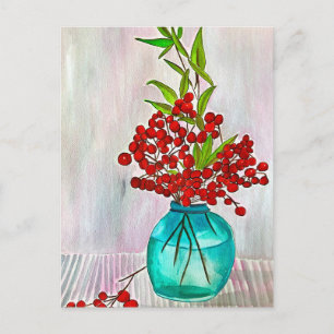 Cartão Postal Red Christmas Berries — aquarela