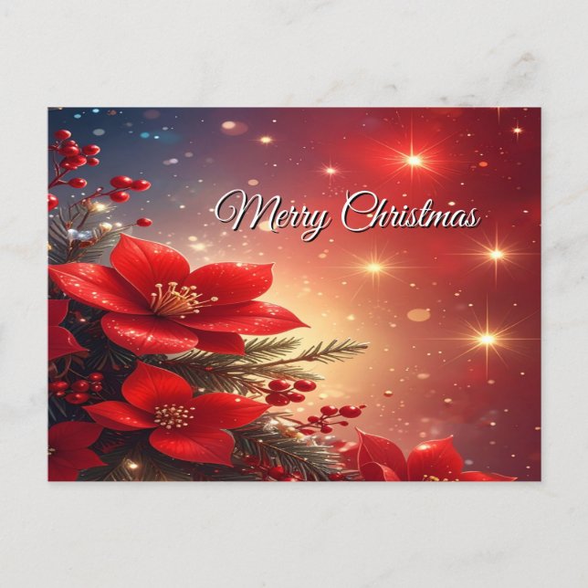 Cartão Postal Red Christmas Floral Holiday Postcard (Frente)