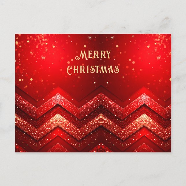 Cartão Postal Red Decorative Christmas Glitter Holiday Postcard (Frente)