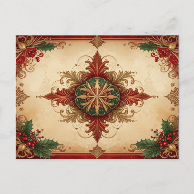 Cartão Postal Red Decorative Holiday Postcard (Frente)