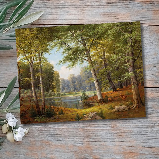 Cartão Postal Red Deer by the Forest Pond (Criador carregado)