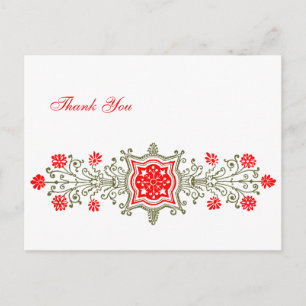 Cartão Postal Red Dourado Vintage Floral Personalizado Obrigado