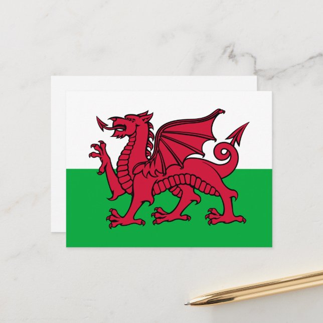 Cartão Postal Red Dragon Celtic Flag & Welsh (Frente/Verso In Situ)