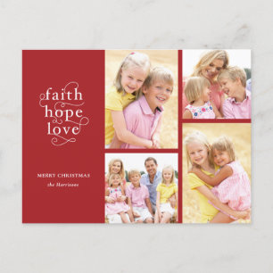 Cartão Postal Red Faith Hope Love 4-Photo Typografia Natal