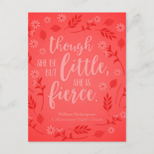Cartão Postal Red Floral Little Mas Fierce William Shakespeare