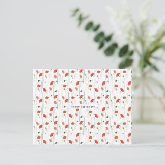 Cartão Postal Red Floral Poppy Flowers Happy Birthday Card