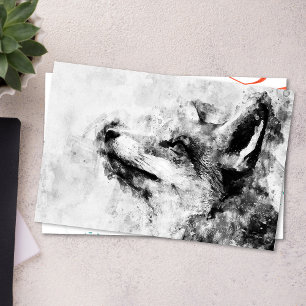 Cartão Postal Red Fox Black and White Watercolor 01
