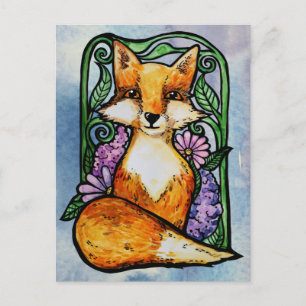 Cartão Postal Red Fox Floral Art
